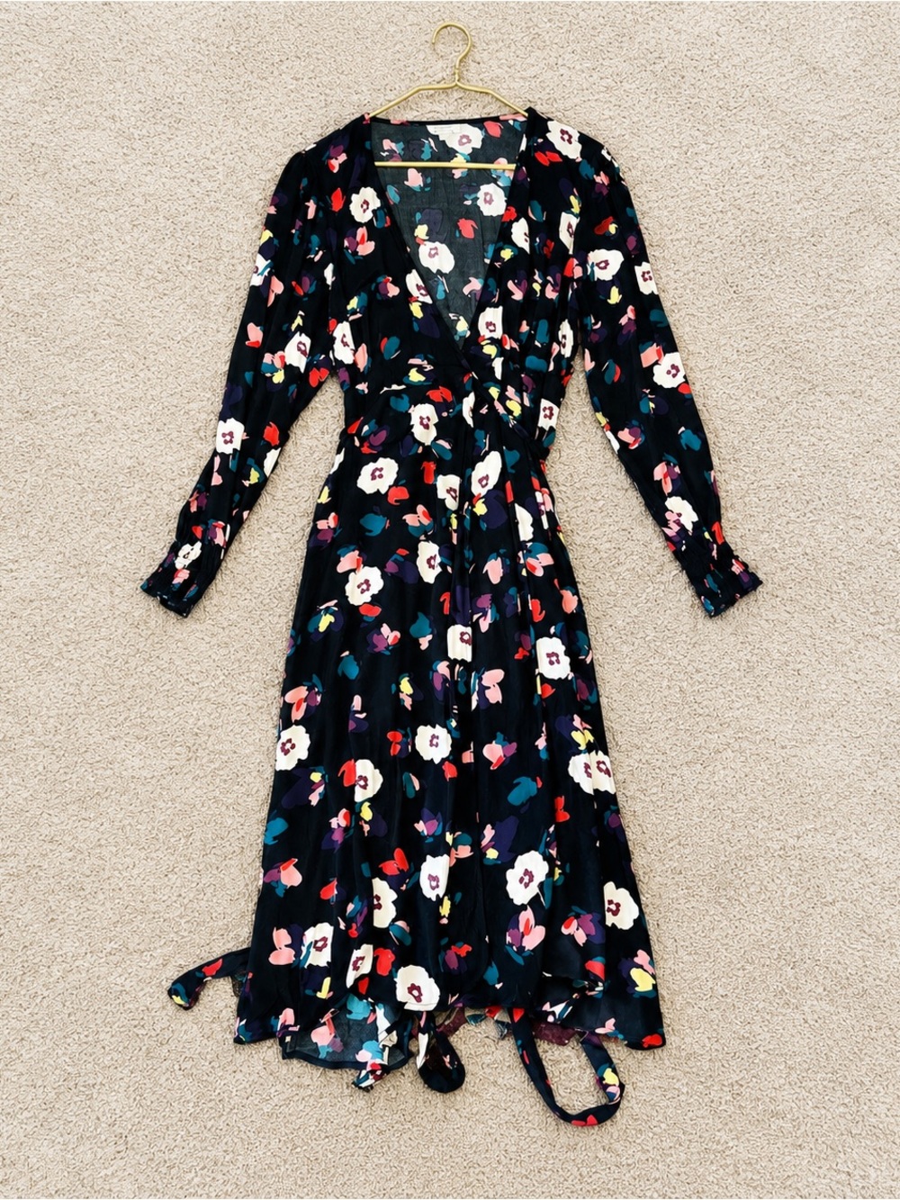 Séraphine Black Floral Long Sleeve Wrap Dress Size 14
